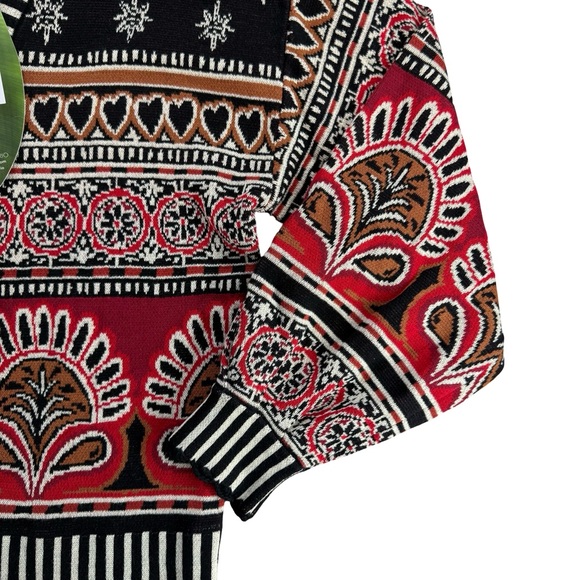 Farm Rio Black Ainika Love Coconut Groove Knit Cardigan black Red XS - Picture 6 of 9